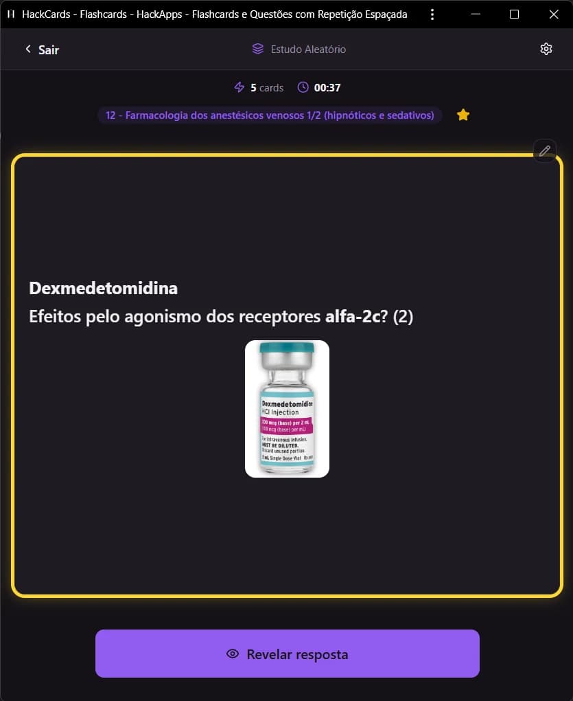 Tela real do HackCards com um flashcard e o botão Revelar resposta.